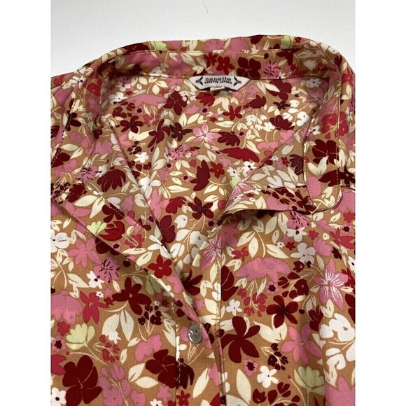 Nanette Lepore Floral Blouse Gold Red Pink Large 3/4 Sleeves Button Down Career - Picture 5 of 10